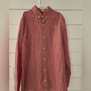 NWOT red and white check long sleeve button down